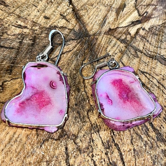 Pink Drusy Solar Agate Pendant & Earrings Set - Picture 10 of 11